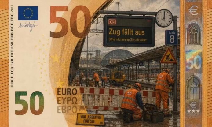 歐元50紙幣設計變更 歐元50紙幣施工現場工人工作.
