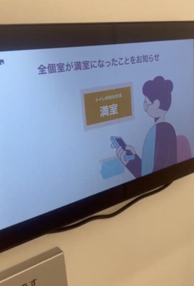 智能廁所螢幕顯示滿室提醒 廁所滿室提醒螢幕顯示,使用者查看時間.