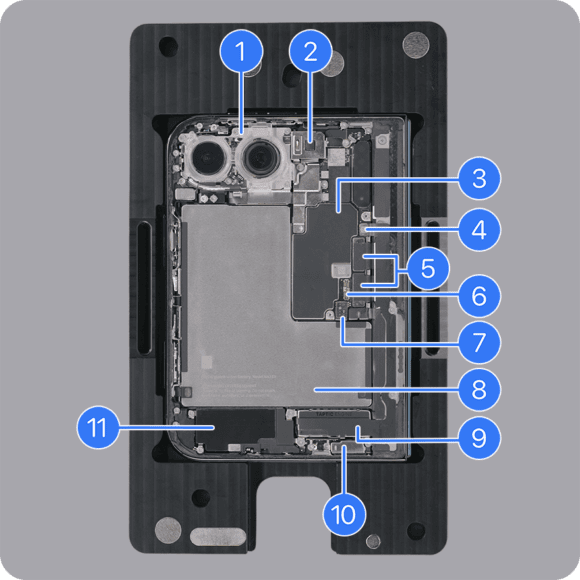 iPhone 拆解示意圖 IPhone 主機板與背蓋結構分解示意.